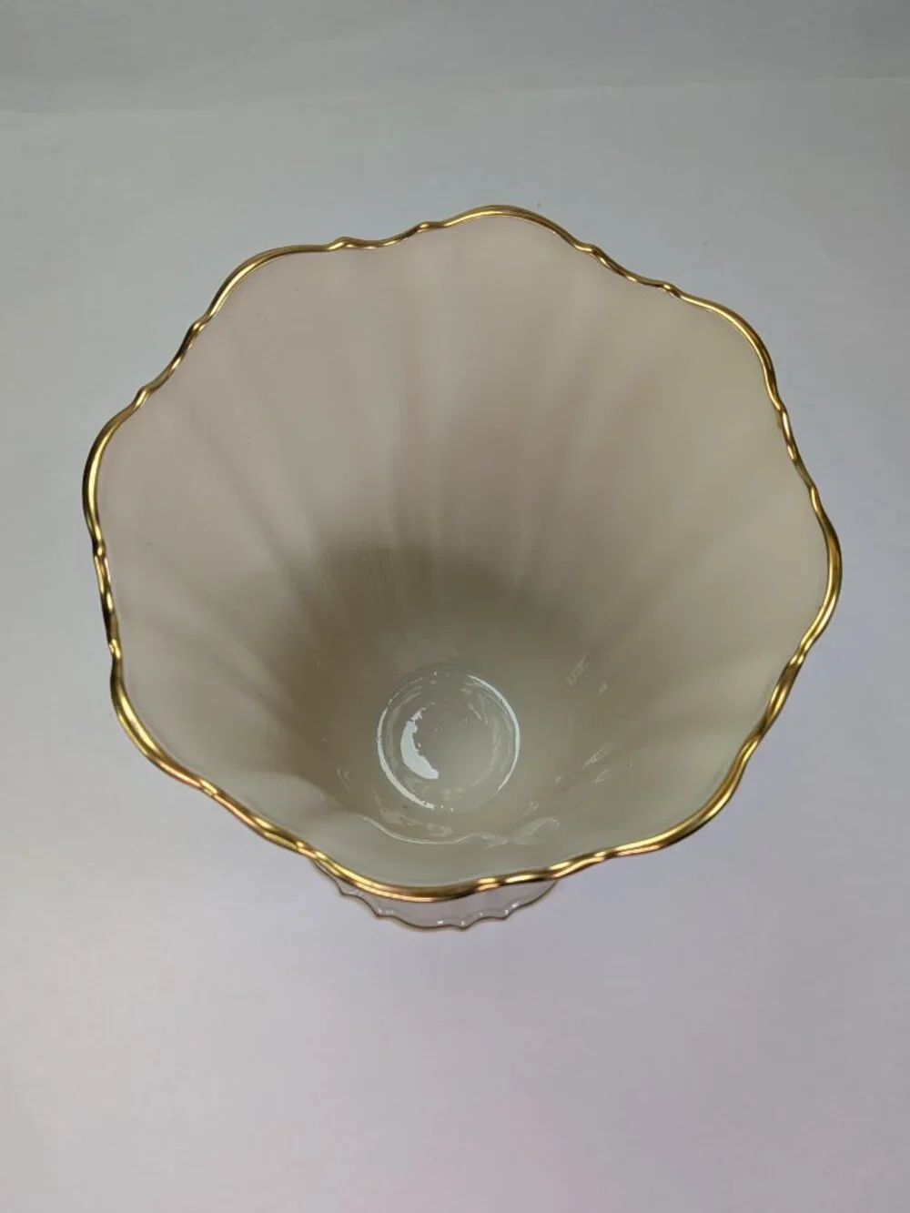 Lenox Fine China Fluted Pedestal Vase Cream 24K Gold Trim Accent Floral Holder